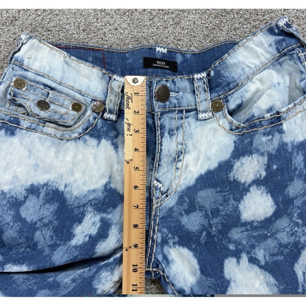 TRUE RELIGION Ricky Relaxed Denim Jean Shorts Mens 32 /11" Blue Acid Bleach Wash - Picture 10 of 10